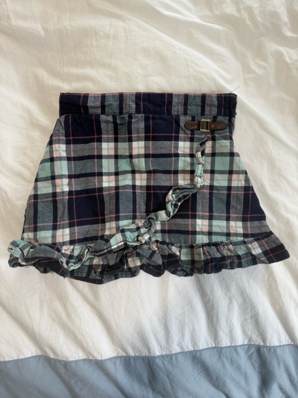 Janie and Jack Navy, Mint and Pink Plaid Ruffle Mini Skirt